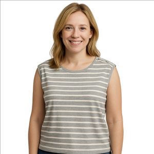 Anne Klein Womens Knit Top Heather Grey White Small